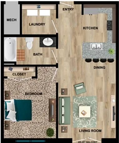 Floor plan 1 Bed 1 Bath