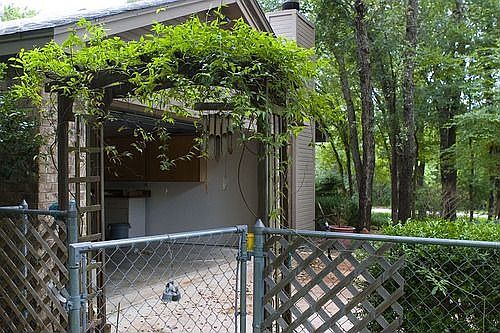 Looking from the back yard towards the garage