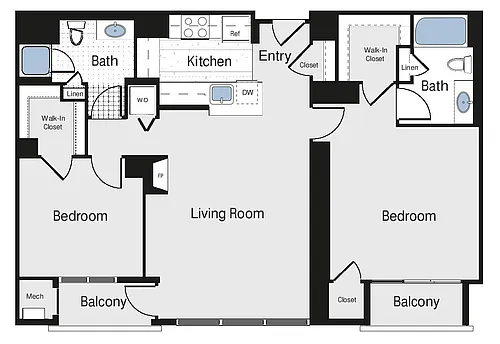 Floor plan 2 Bed/2 Bath - bc3