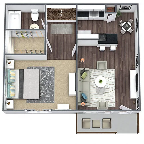 Floor plan A1: 1 Bed 1 Bath