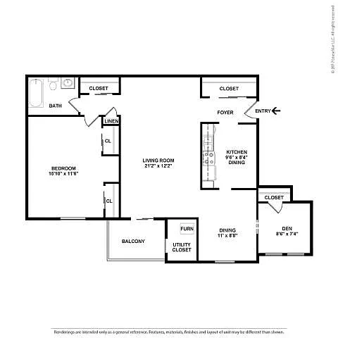 Floor plan One Bedroom with Den