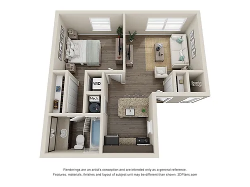 Floor plan One Bed One Bath 521sqft