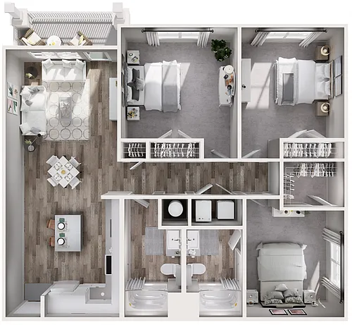 Floor plan 3BR 2BA (1321 SF)