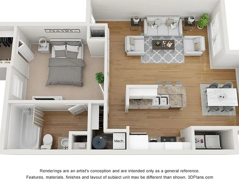 A photo of our 1x1 floor plan, The Mason.