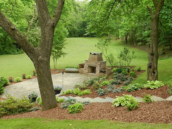 Patio area with fireplace