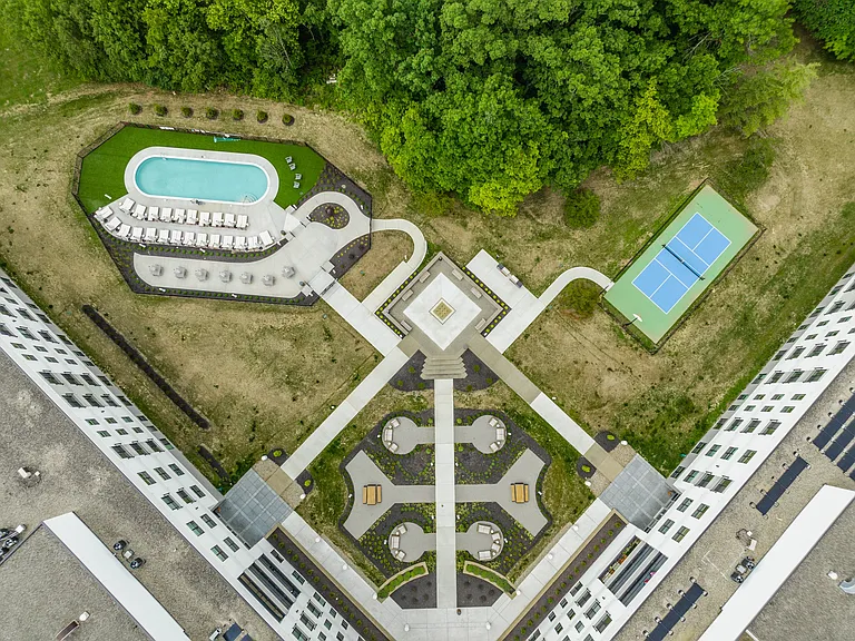 Overview of the Altura Courtyard, Pool, and Tennis & Pickleball Court