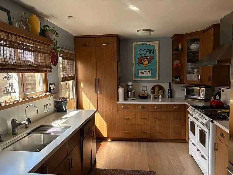 Custom kitchen with ample counter space and storage.