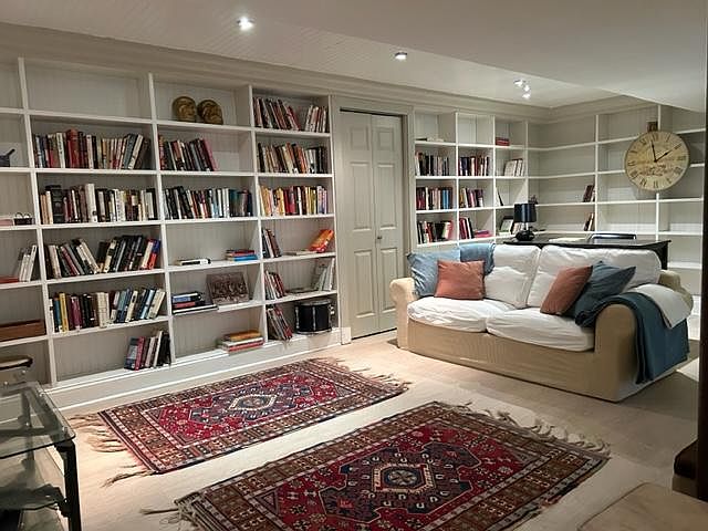 Living room with built-in shelves