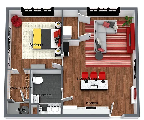 Floor plan 1 Bedroom Standard (Accessible)