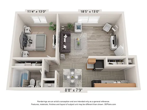 Floor plan The Roosevelt - 1 Bed 1 Bath