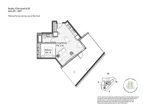 Floor plan Studio 1 Bathroom