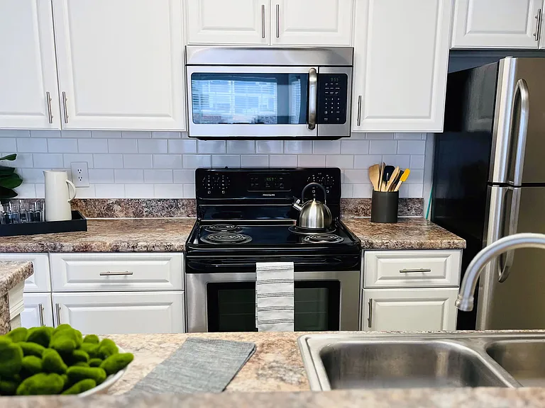 Our kitchens are fully equipped with top-of-the line appliances including dishwasher and microwave over the stove.
