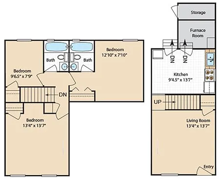 Floor plan 3 Bedroom 2 Bath