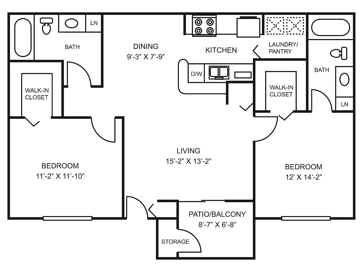Floor plan 2 Bed, 2 Bath