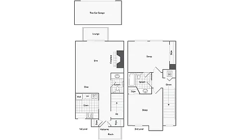 Floor plan 2 BR x 1.5 BA with W/D - A