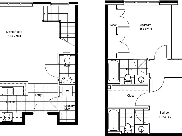 Explore this stylish two-level apartment floor plan, perfect for modern living with spacious rooms and functional design. Explore this stylish two-level apartment floor plan, perfect for modern living with spacious rooms and functional design.