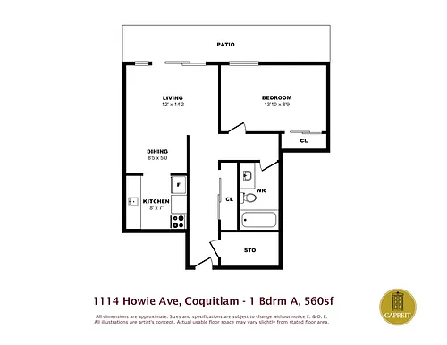 Floor plan 1 Bedroom + Den available at 1114 & 1132 Howie Str