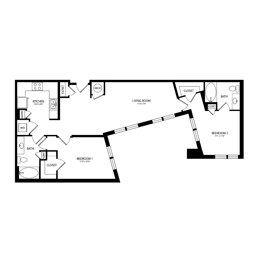 Floor plan 2 Bedroom, 2 Bath 1059 SF B12