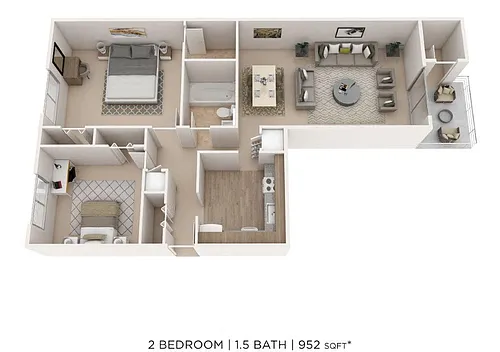 Floor plan Two Bedroom 1.5 Bath-952 sqft