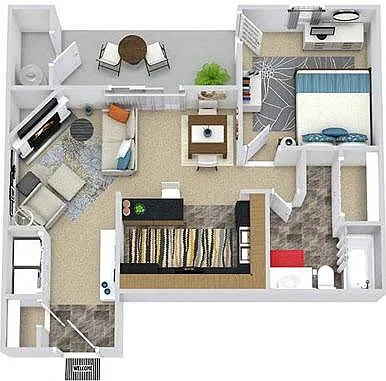 Floor plan 1BR - 1BTH (677 sq ft)