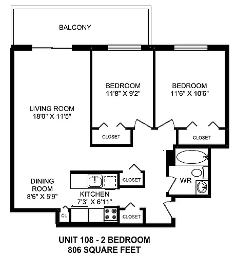 Floor plan 2 Bed 1 Bath B