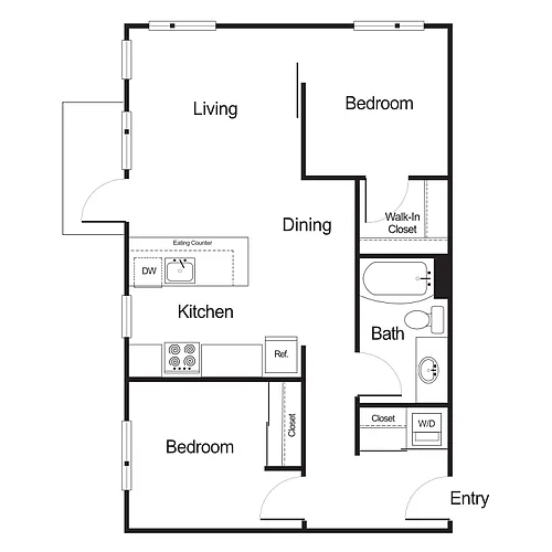 Floor plan 2 Bedroom 1 Bathroom