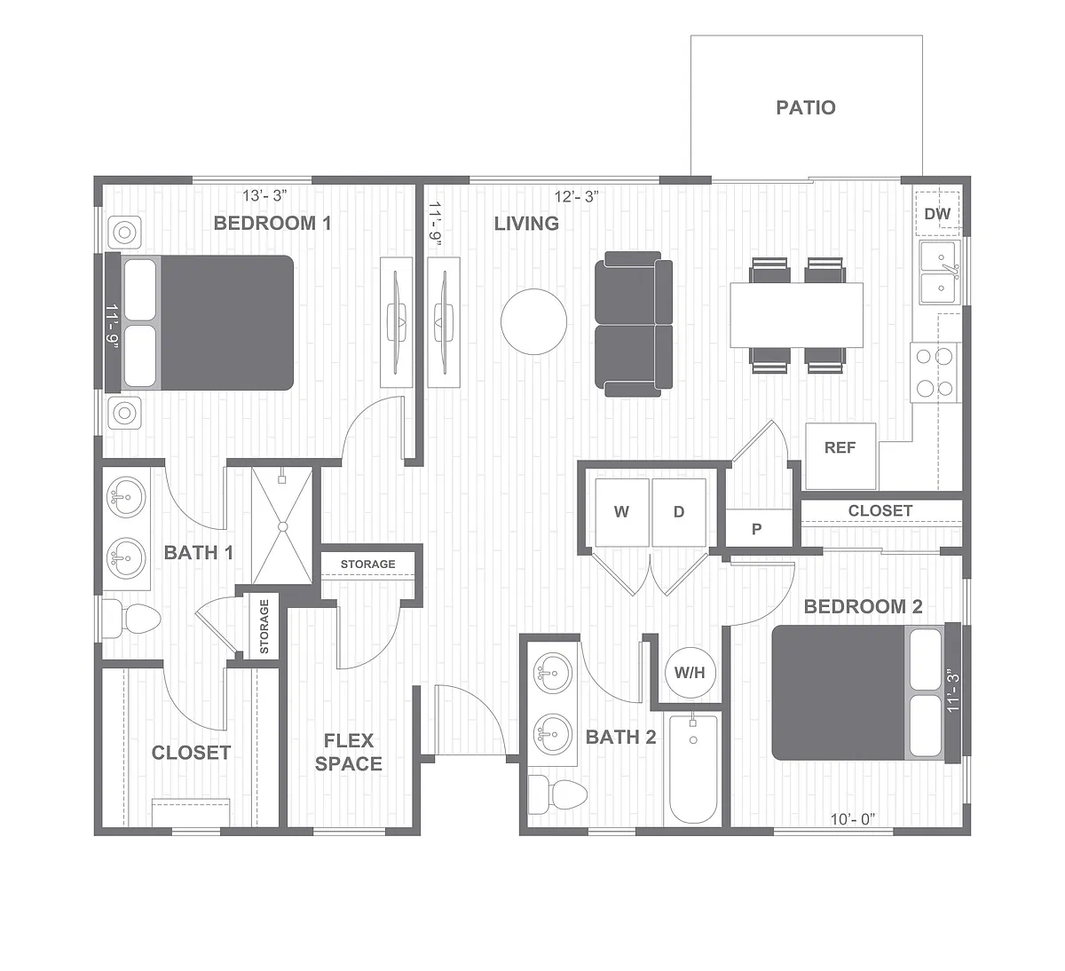 Floor plan 2 Bed/2 Bath