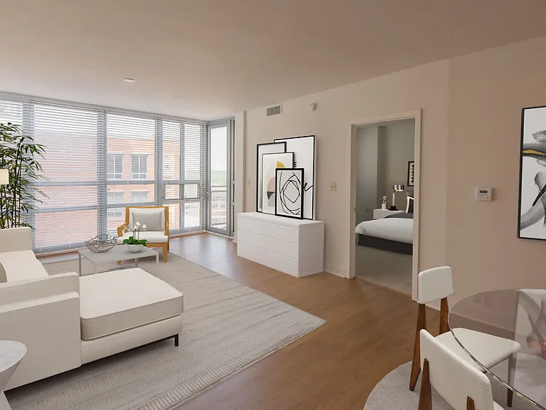 Living Room with Oversized Private Balcony and Real Oak Flooring