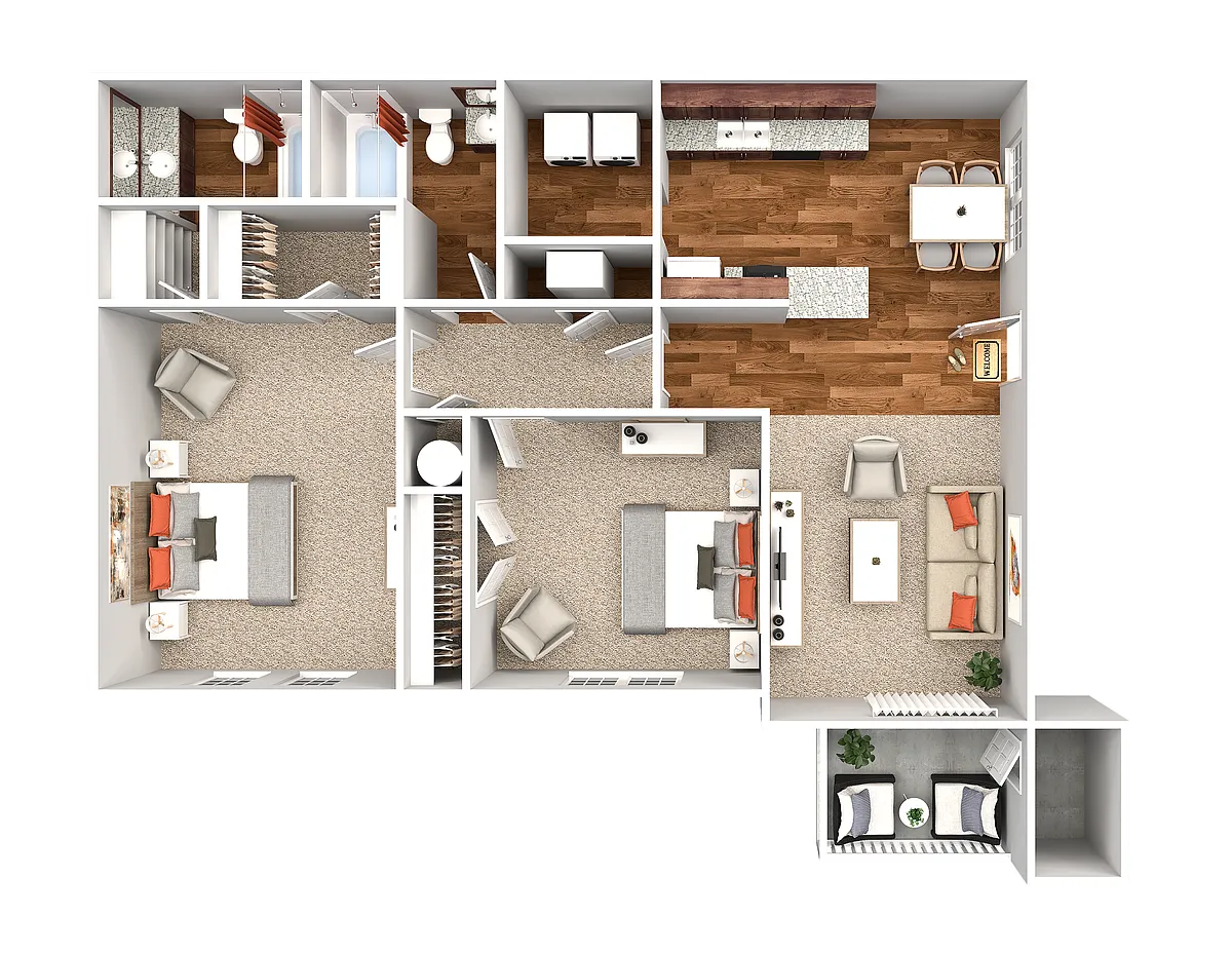 Floor plan 2 Bedroom 2 Bath 1192