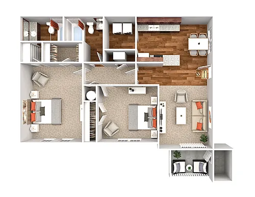 Floor plan 2 Bedroom 2 Bath 1192