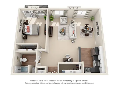 Floor plan 1-Bedroom 1-Bathroom Deluxe | 744 sqft