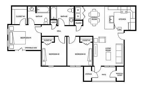 Floor plan 3 Bedroom 2 Bath