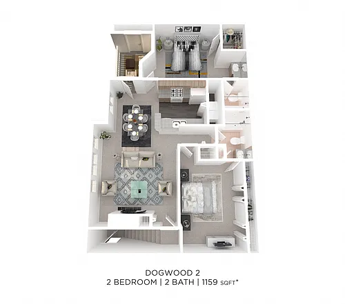 Floor plan Two Bedroom 2 Bath - 1,159 sqft