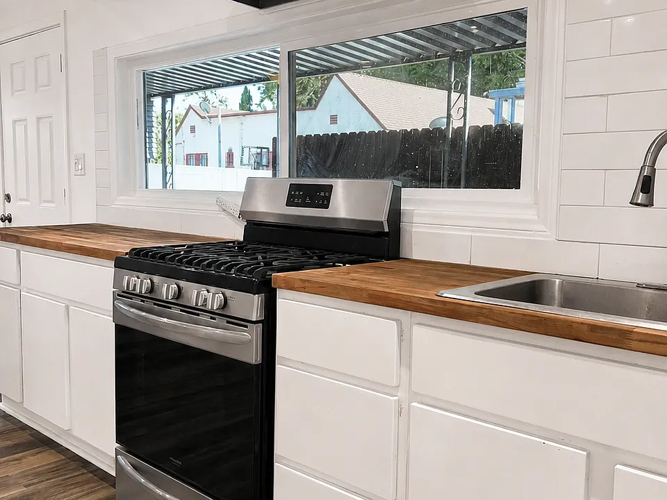 Kitchen overlooking private covered patio