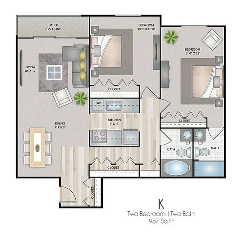 Floor plan 2 Bedroom K