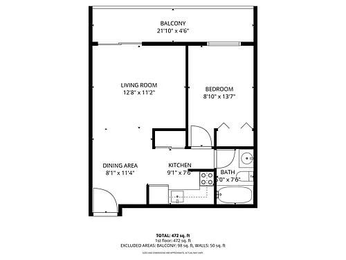 Floor plan 1 Bedroom Apartment