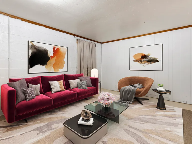 Great Room open to the Kitchen area.
(virtually staged)