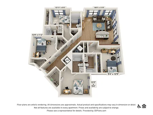 Floor plan 4 Bedroom - 4 Bath (4D)