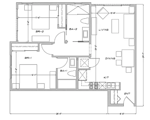 Floor plan 2 Bedroom Corner unit South-Facing Balcony