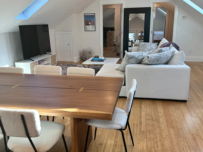 Full size dining table and 8 chairs with L sectional