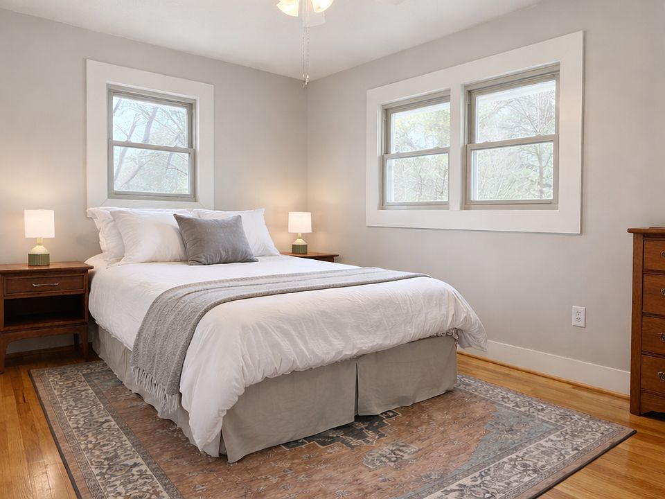 Queen Bed with 2 windows, views of 2 areas of farm