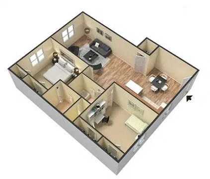 Floor plan 2 Bed 2 Bath 1050 Sq. Ft.