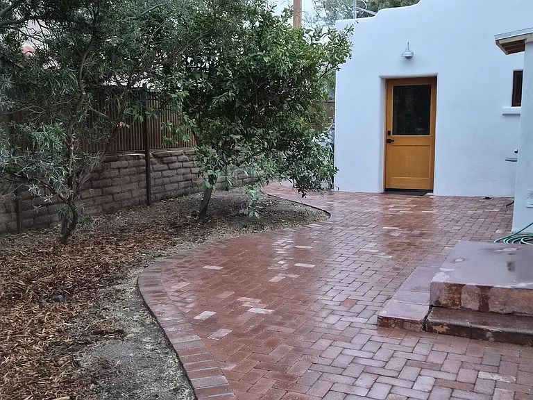 paver patio and water harvesting basin