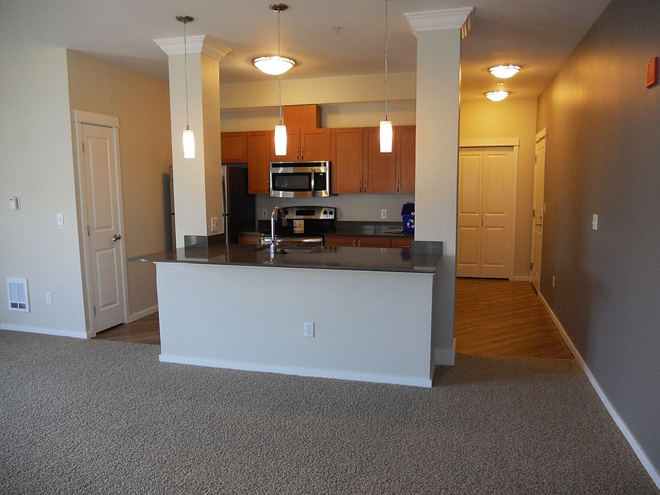 Open kitchen w/ quartz counters and stainless steel applianc