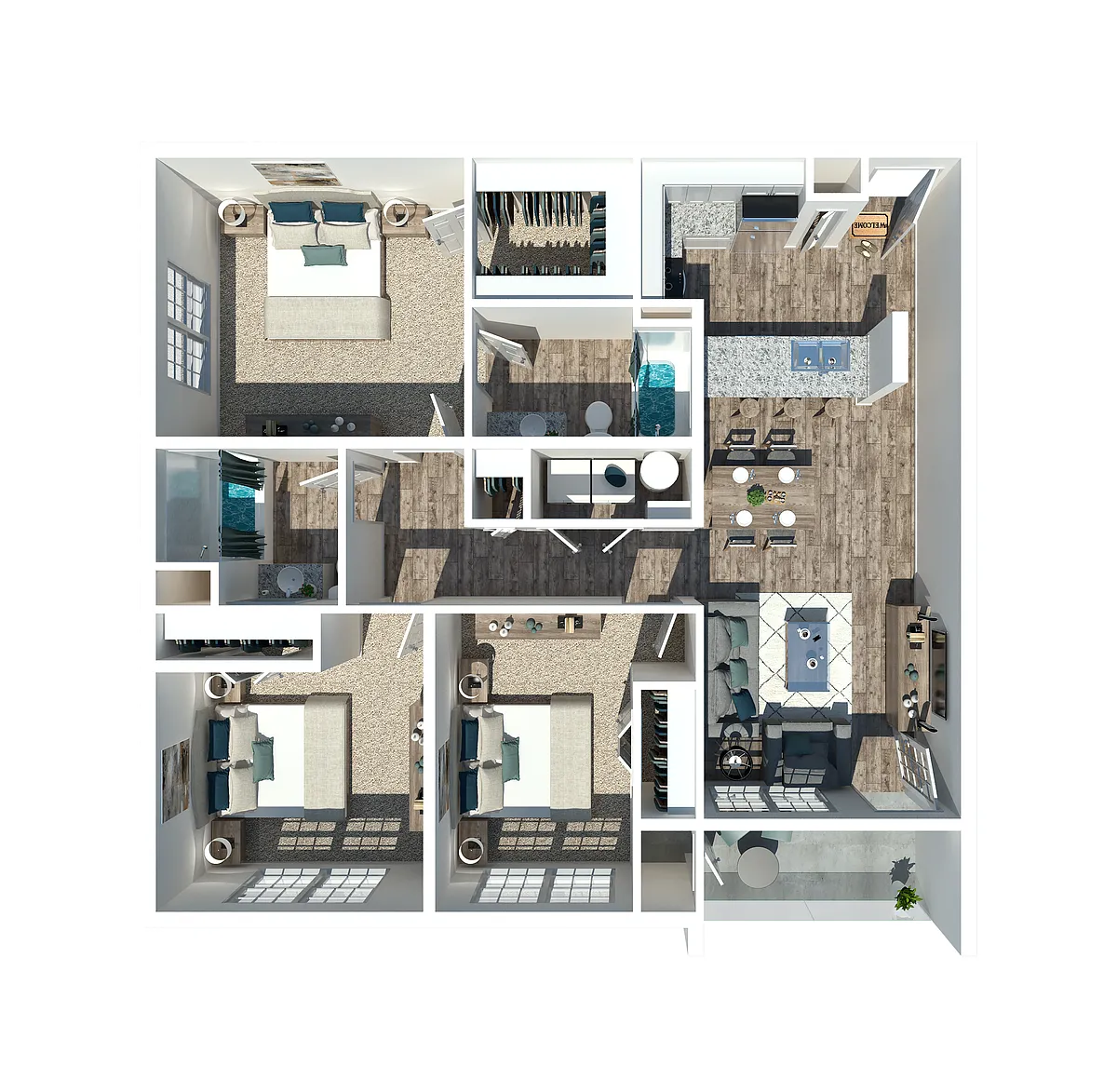 Floor plan Three Bedroom Two Bath