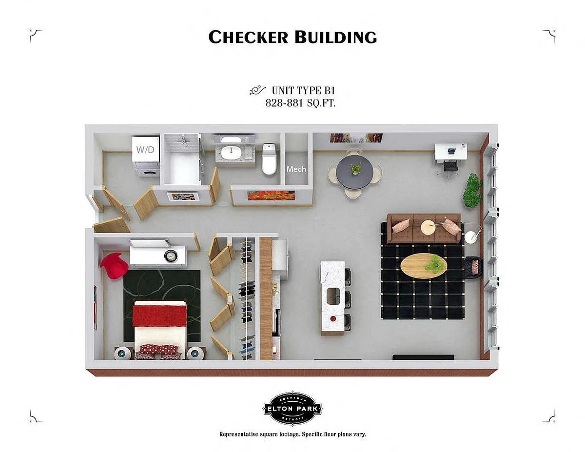 Floor plan The Checker - 1 Bed 1 Bath