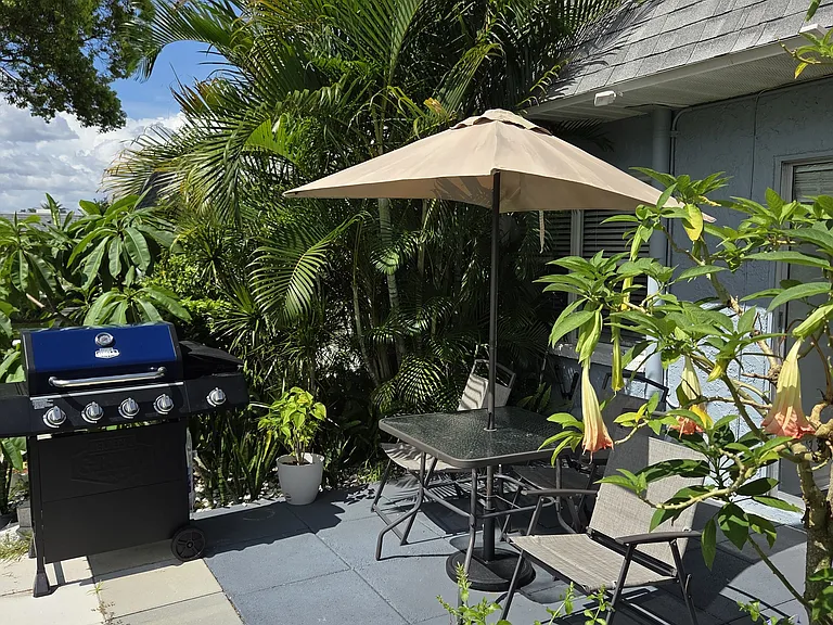 Patio with grill included in the rental