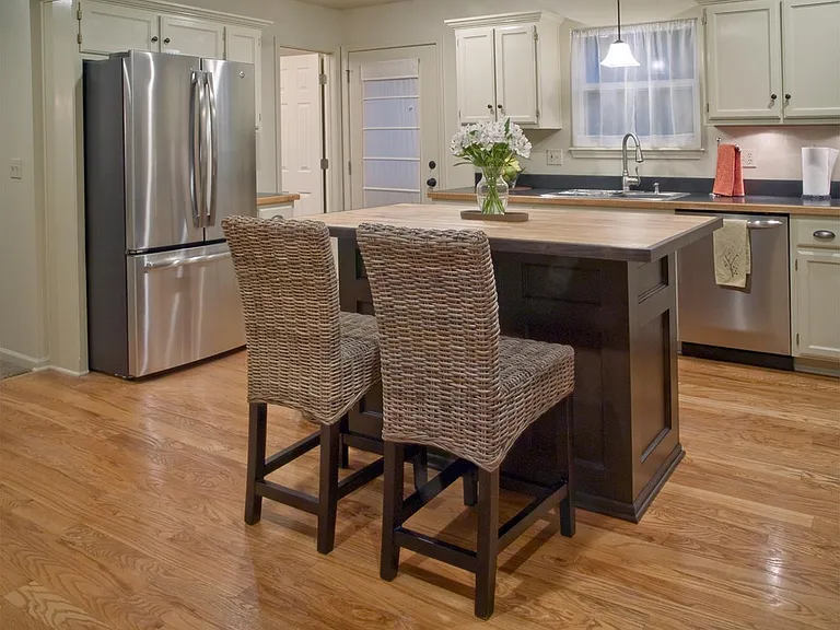 Ample cabinet storage, and workspace.