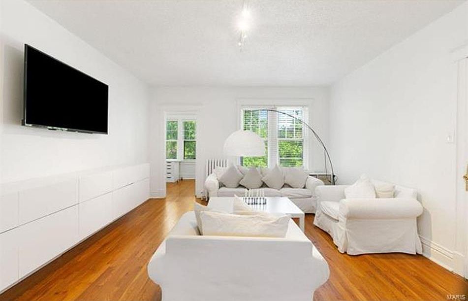 living room with built in shelves