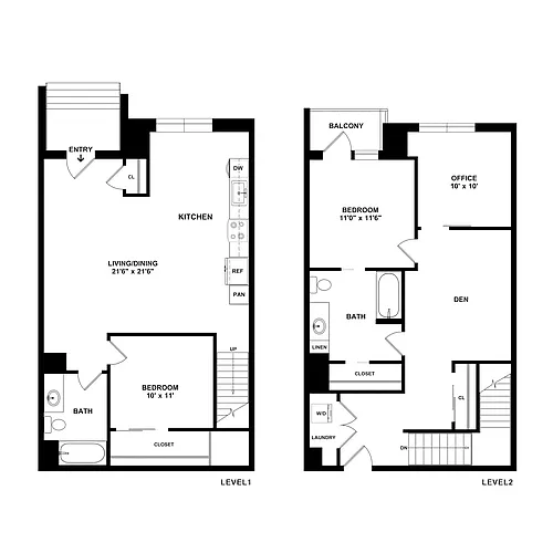 Floor plan 2 Bed/2 Bath TH Den